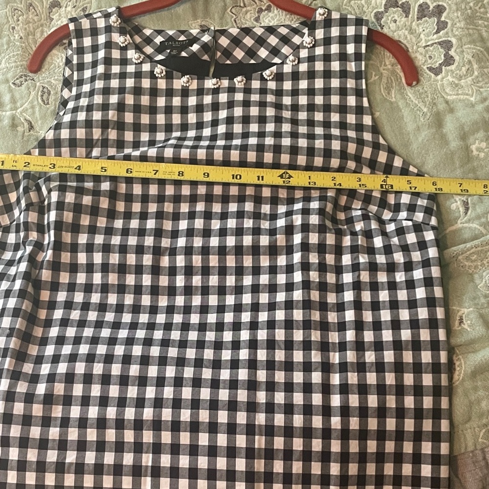 Talbots Black & White Gingham Sleeveless Shell with Embellished Neckline - Picture 7 of 8